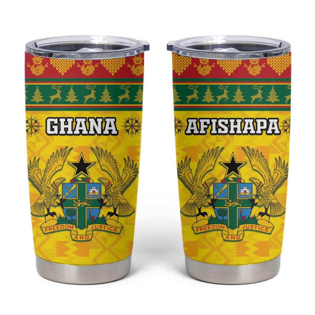 Afro Ghana Christmas Tumbler Cup Coat Of Arms - Kente Pattern LT15