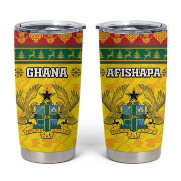 Afro Ghana Christmas Tumbler Cup Coat Of Arms - Kente Pattern LT15