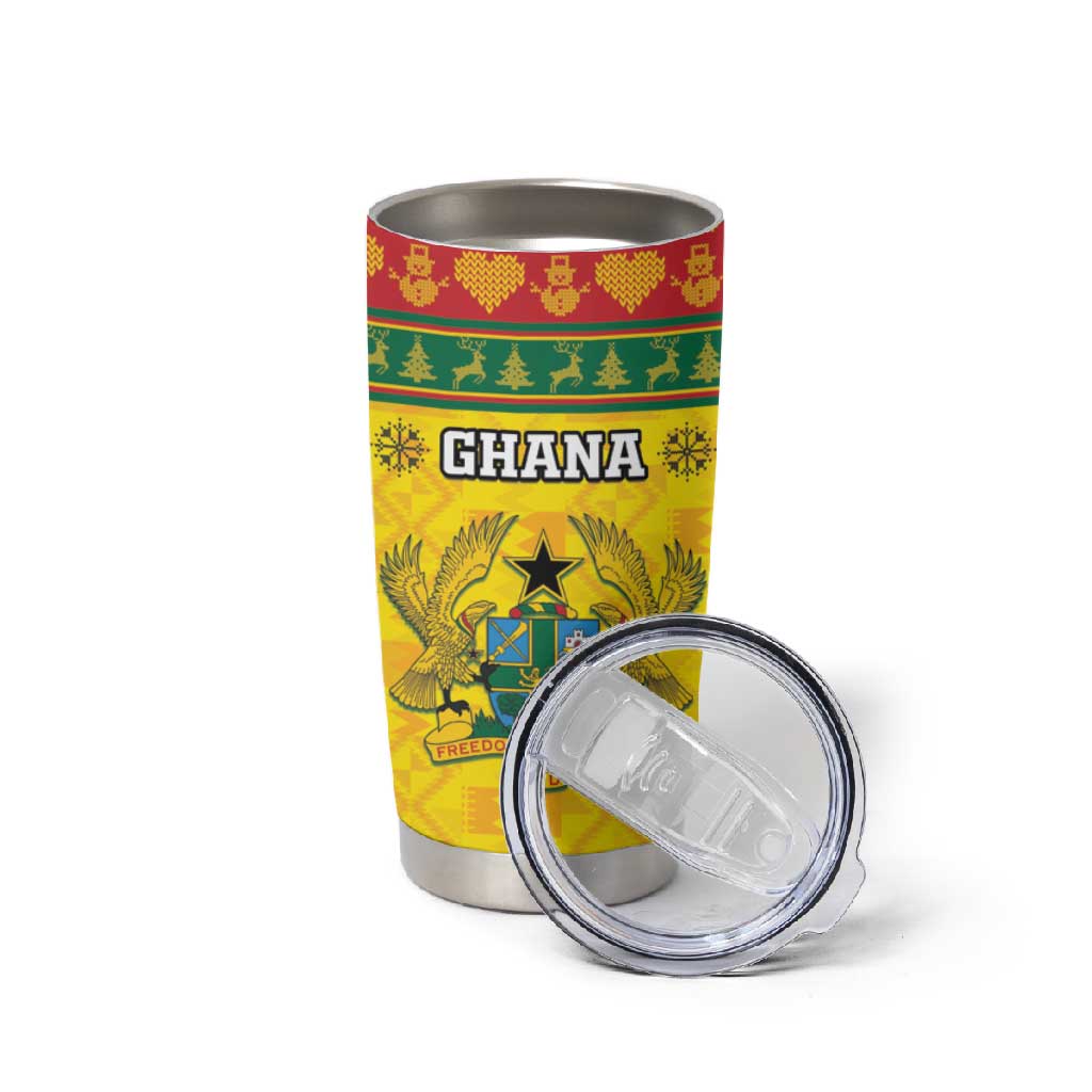 Afro Ghana Christmas Tumbler Cup Coat Of Arms - Kente Pattern LT15
