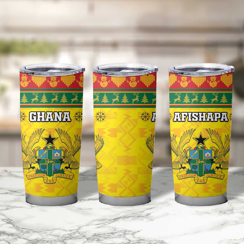 Afro Ghana Christmas Tumbler Cup Coat Of Arms - Kente Pattern LT15