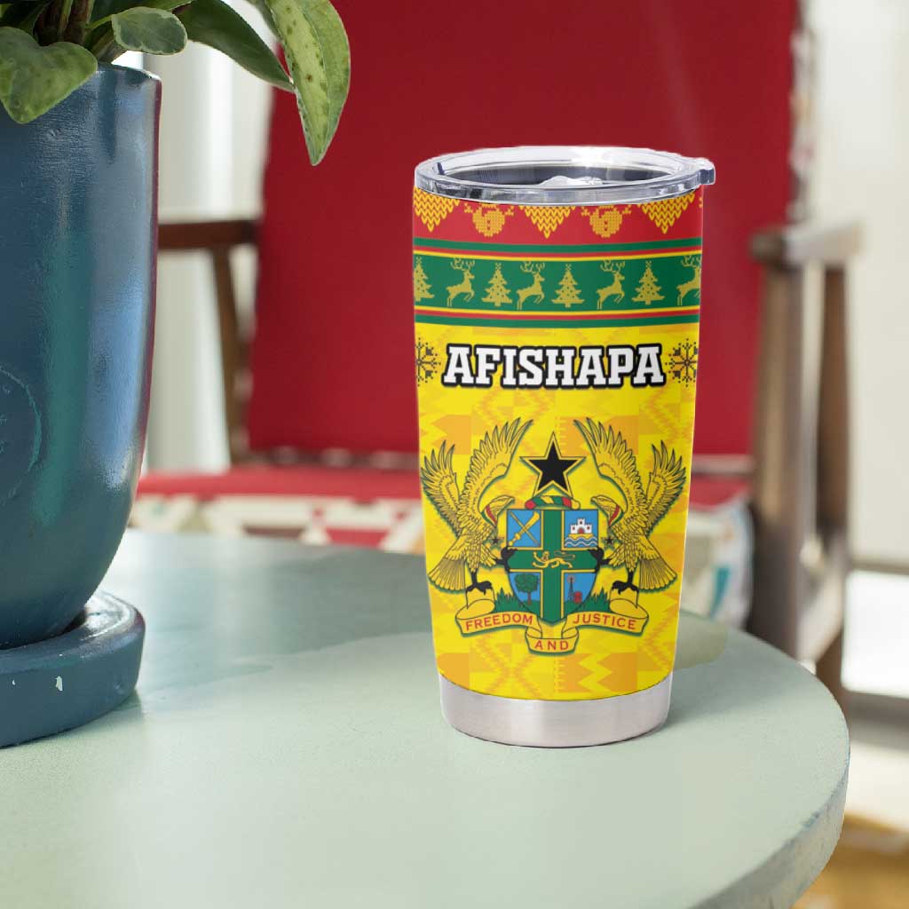 Afro Ghana Christmas Tumbler Cup Coat Of Arms - Kente Pattern LT15