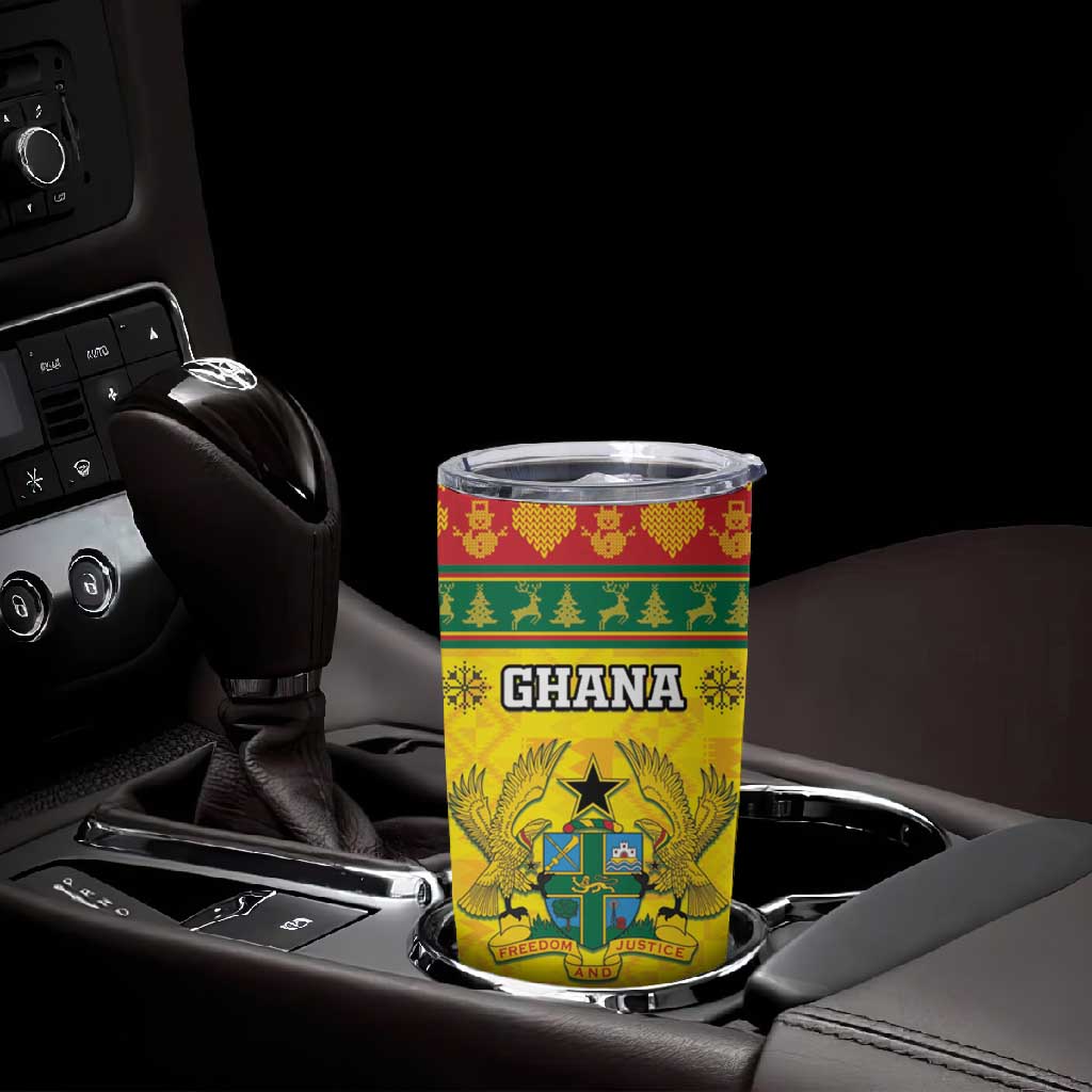 Afro Ghana Christmas Tumbler Cup Coat Of Arms - Kente Pattern LT15