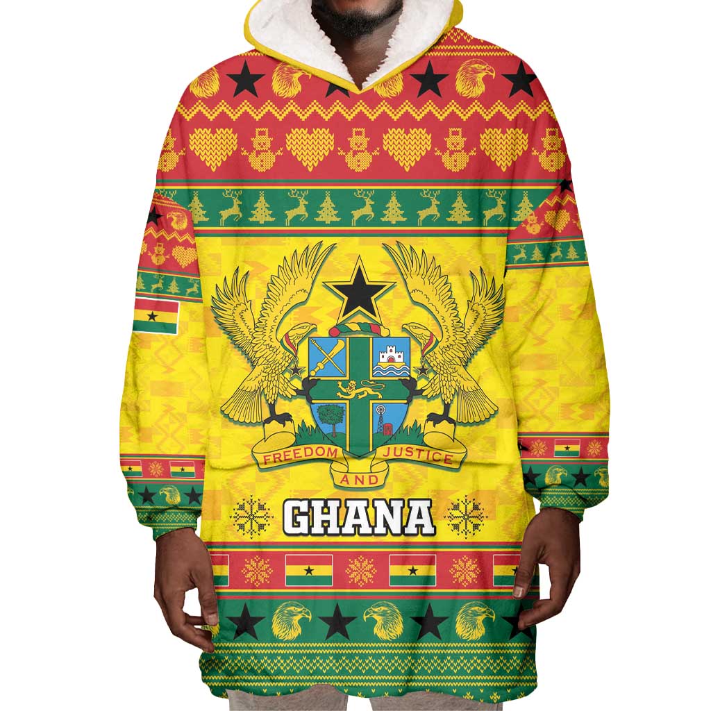 Afro Ghana Christmas Wearable Blanket Hoodie Coat Of Arms - Kente Pattern LT15