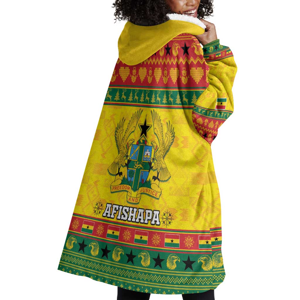 Afro Ghana Christmas Wearable Blanket Hoodie Coat Of Arms - Kente Pattern LT15