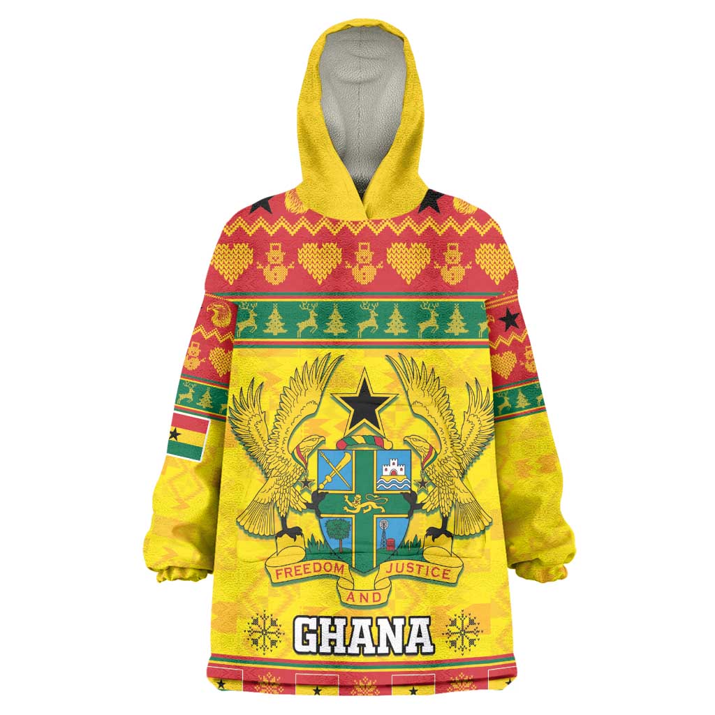 Afro Ghana Christmas Wearable Blanket Hoodie Coat Of Arms - Kente Pattern LT15