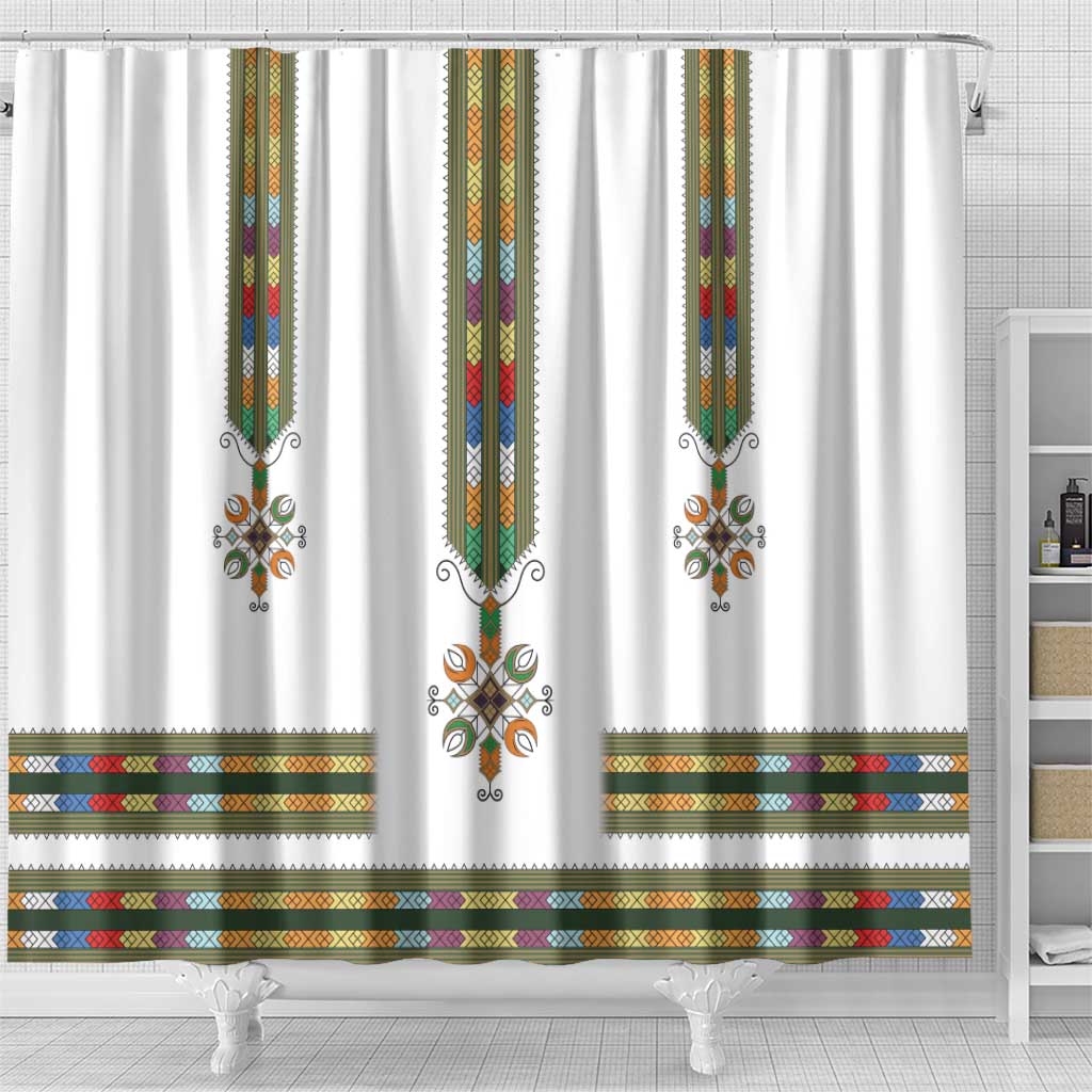 Ethiopian Traditional Habesha Costume Shower Curtain Cross With Tilet Pattern LT15
