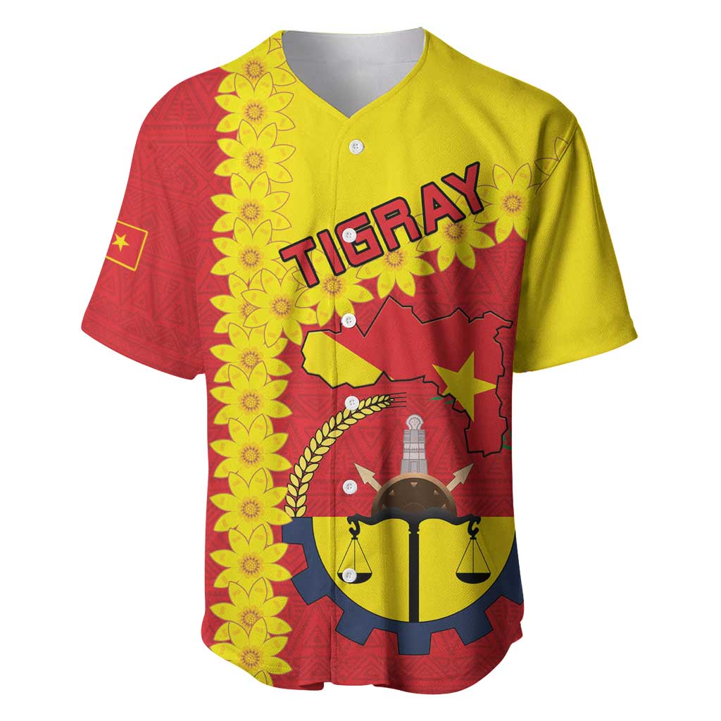 Tigray Ethiopia Baseball Jersey Tigray Seal With Flag Map - African Pattern LT15