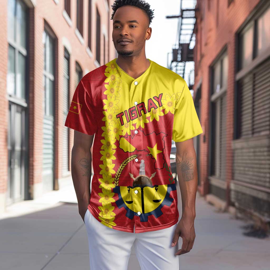 Tigray Ethiopia Baseball Jersey Tigray Seal With Flag Map - African Pattern LT15