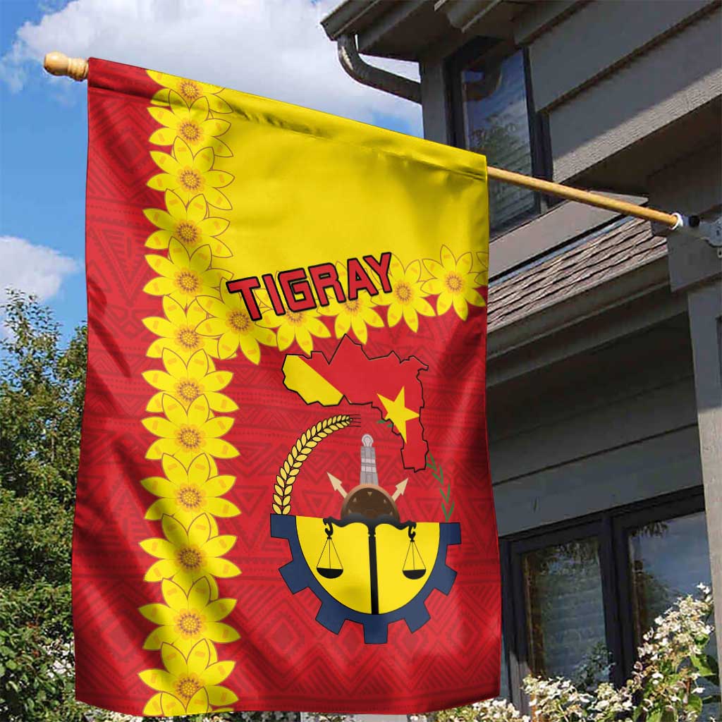Tigray Ethiopia Garden Flag Tigray Seal With Flag Map - African Pattern LT15