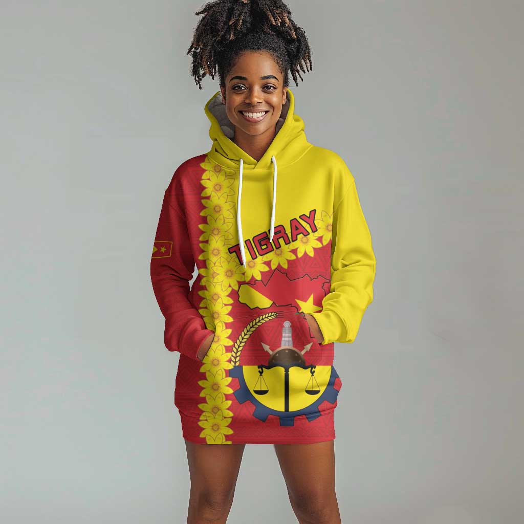 Tigray Ethiopia Hoodie Dress Tigray Seal With Flag Map - African Pattern LT15
