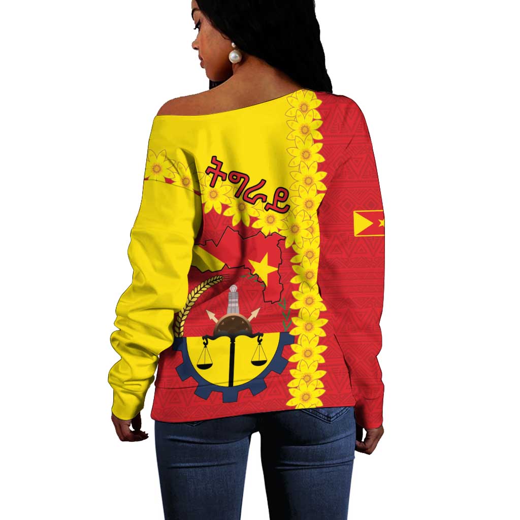 Tigray Ethiopia Off Shoulder Sweater Tigray Seal With Flag Map - African Pattern LT15