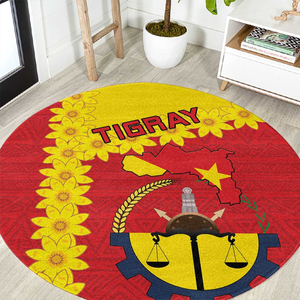 Tigray Ethiopia Round Carpet Tigray Seal With Flag Map - African Pattern LT15