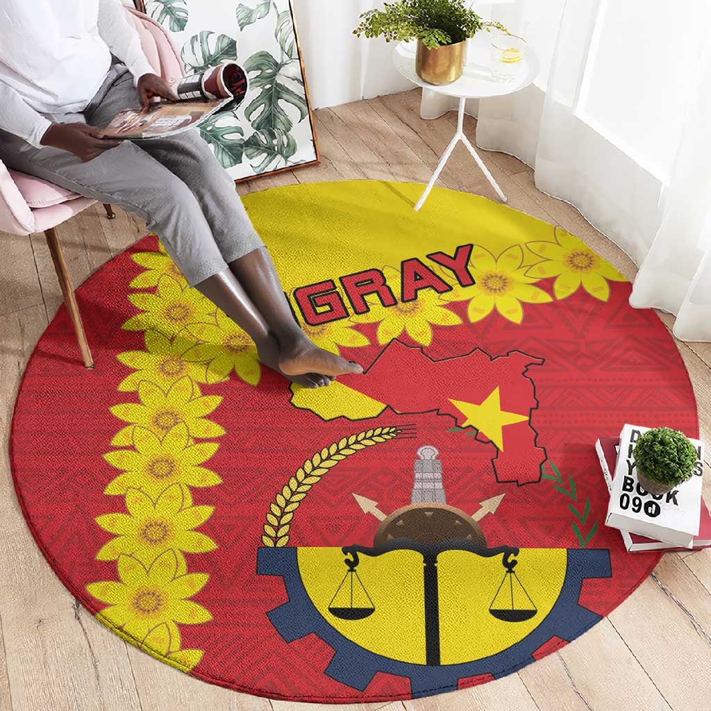Tigray Ethiopia Round Carpet Tigray Seal With Flag Map - African Pattern LT15