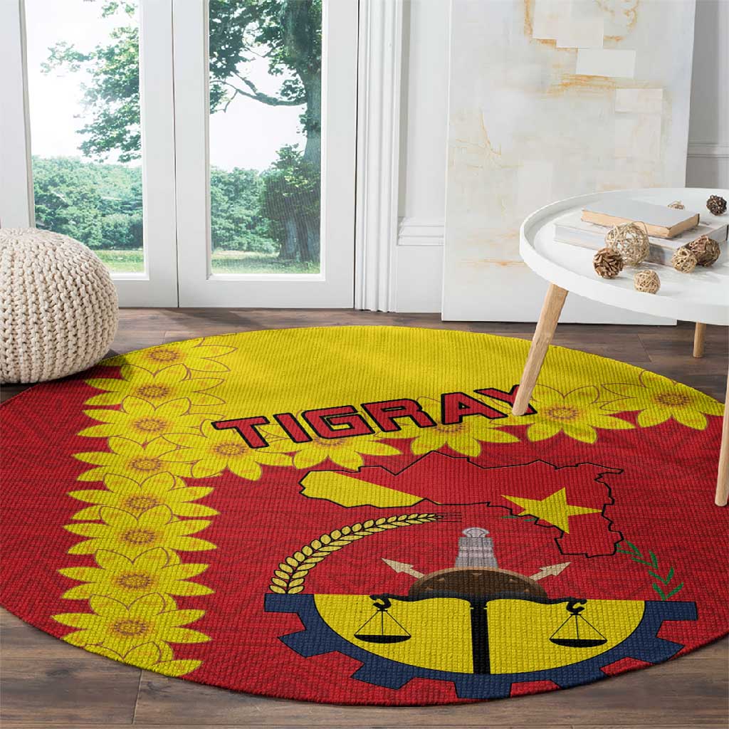 Tigray Ethiopia Round Carpet Tigray Seal With Flag Map - African Pattern LT15