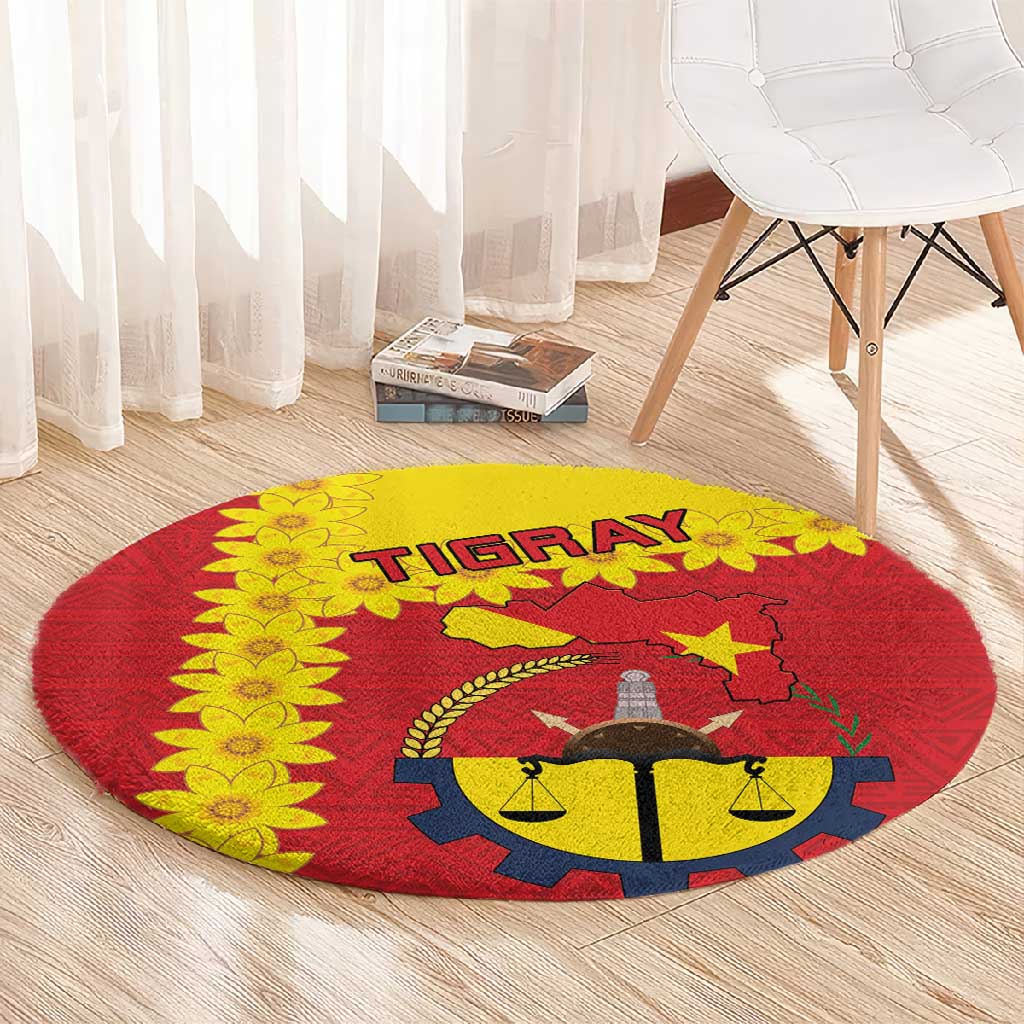 Tigray Ethiopia Round Carpet Tigray Seal With Flag Map - African Pattern LT15