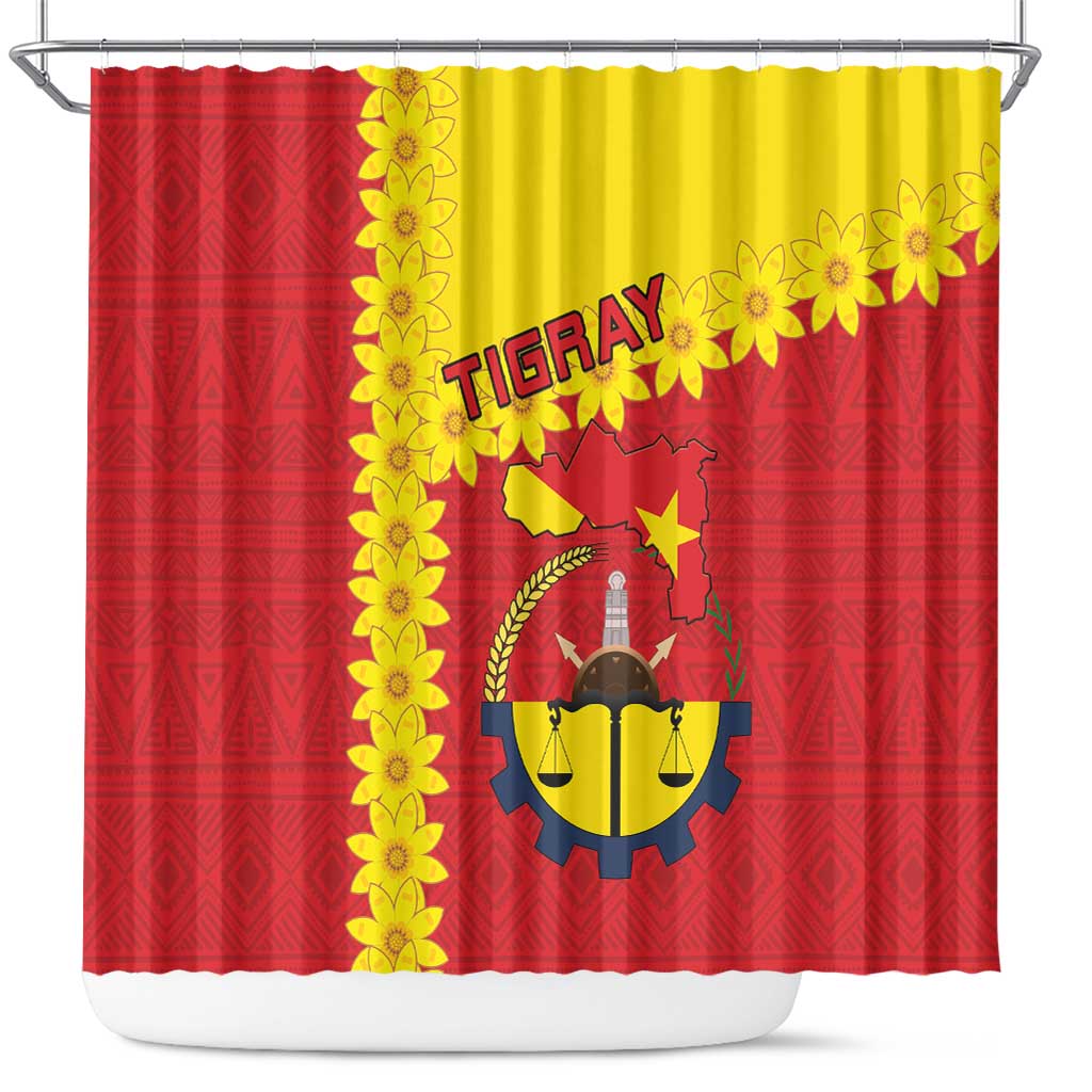 Tigray Region Shower Curtain Tigray Emblem With Flag Map LT15