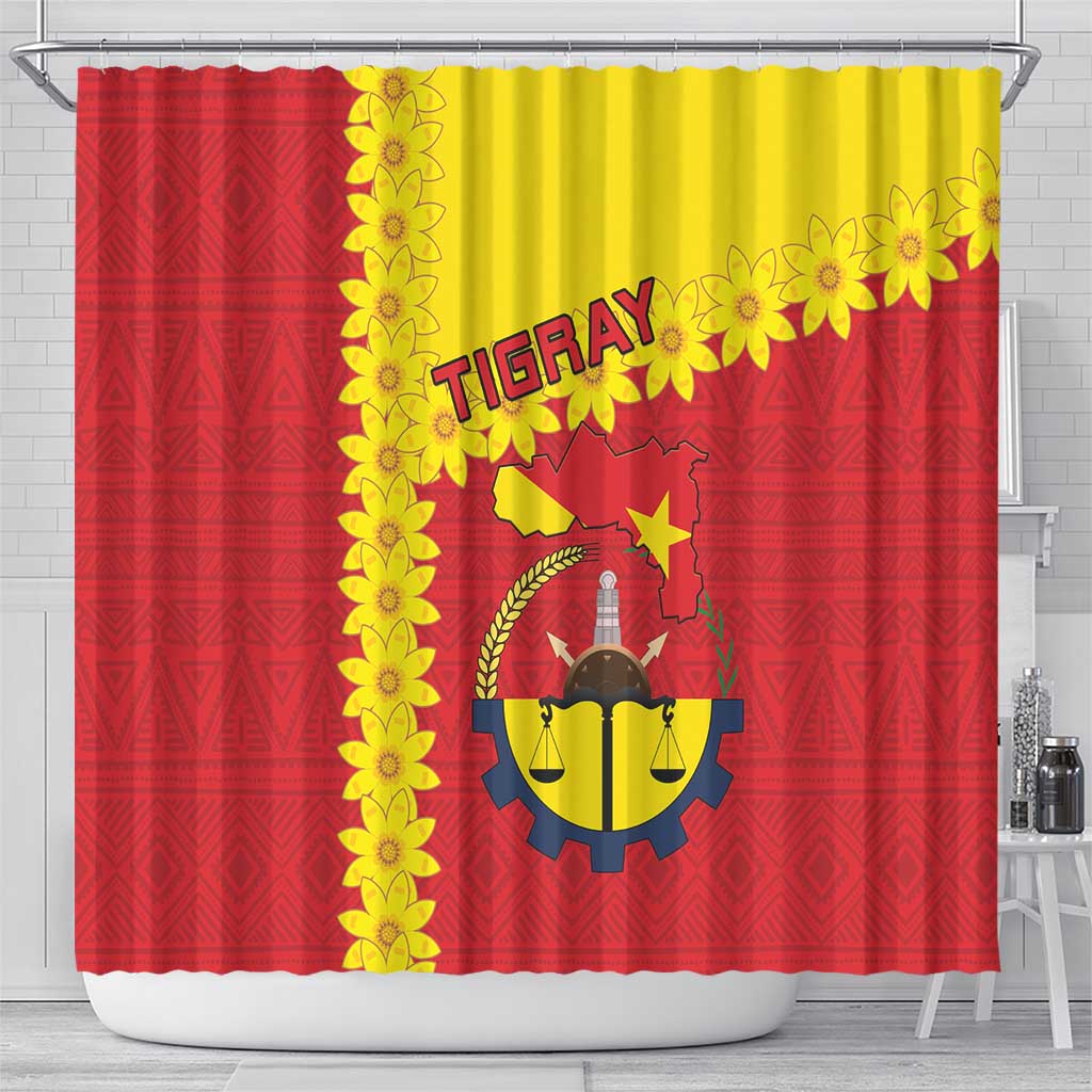 Tigray Region Shower Curtain Tigray Emblem With Flag Map LT15