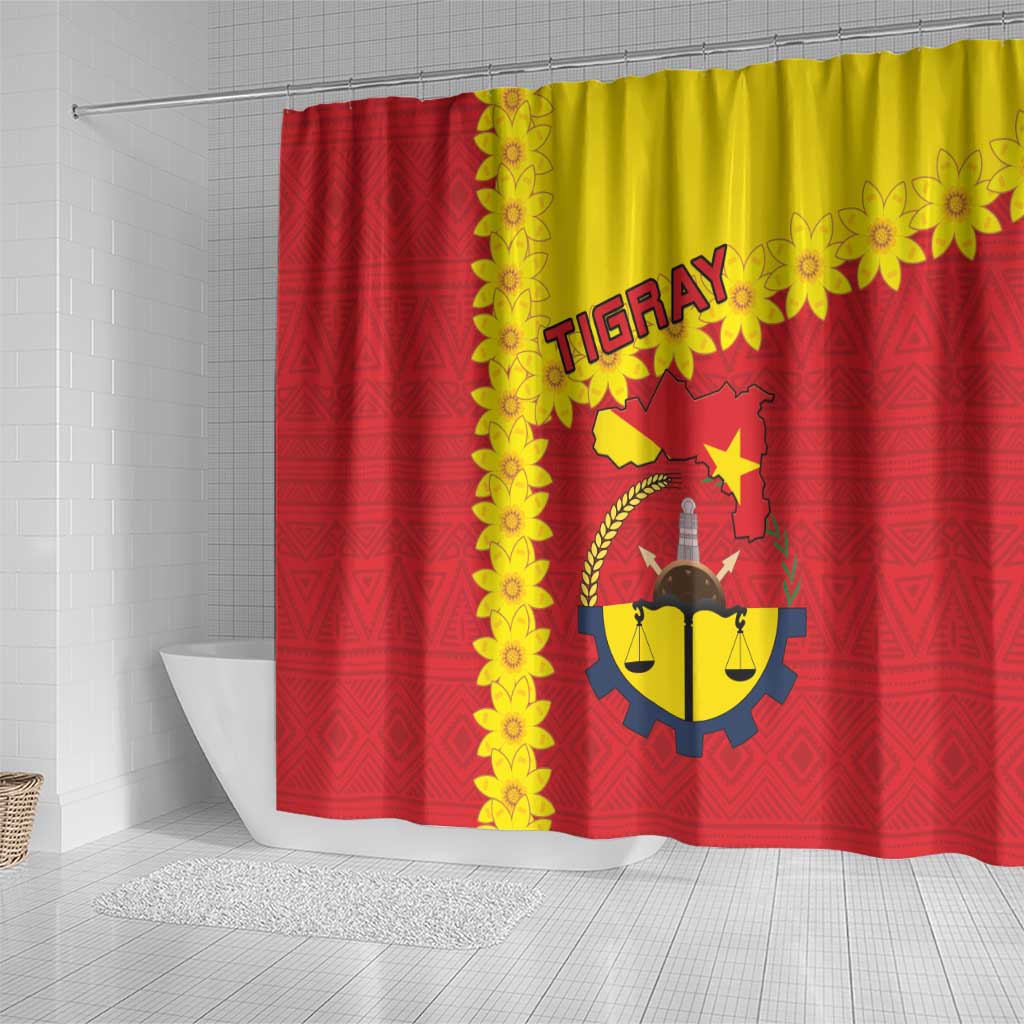 Tigray Region Shower Curtain Tigray Emblem With Flag Map LT15