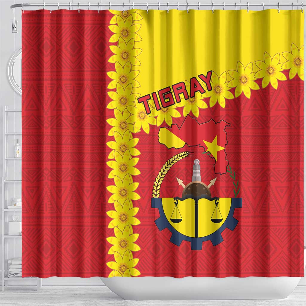 Tigray Region Shower Curtain Tigray Emblem With Flag Map LT15