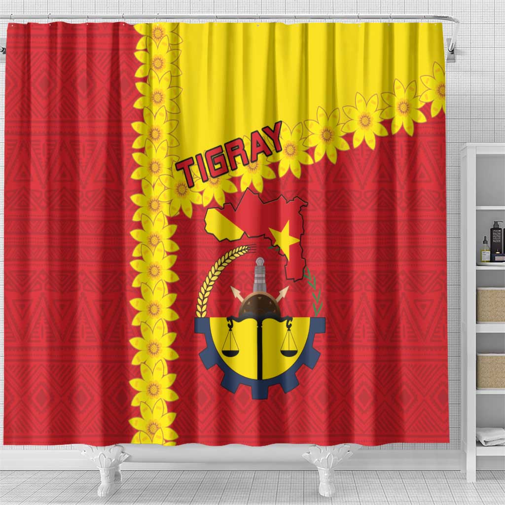Tigray Region Shower Curtain Tigray Emblem With Flag Map LT15
