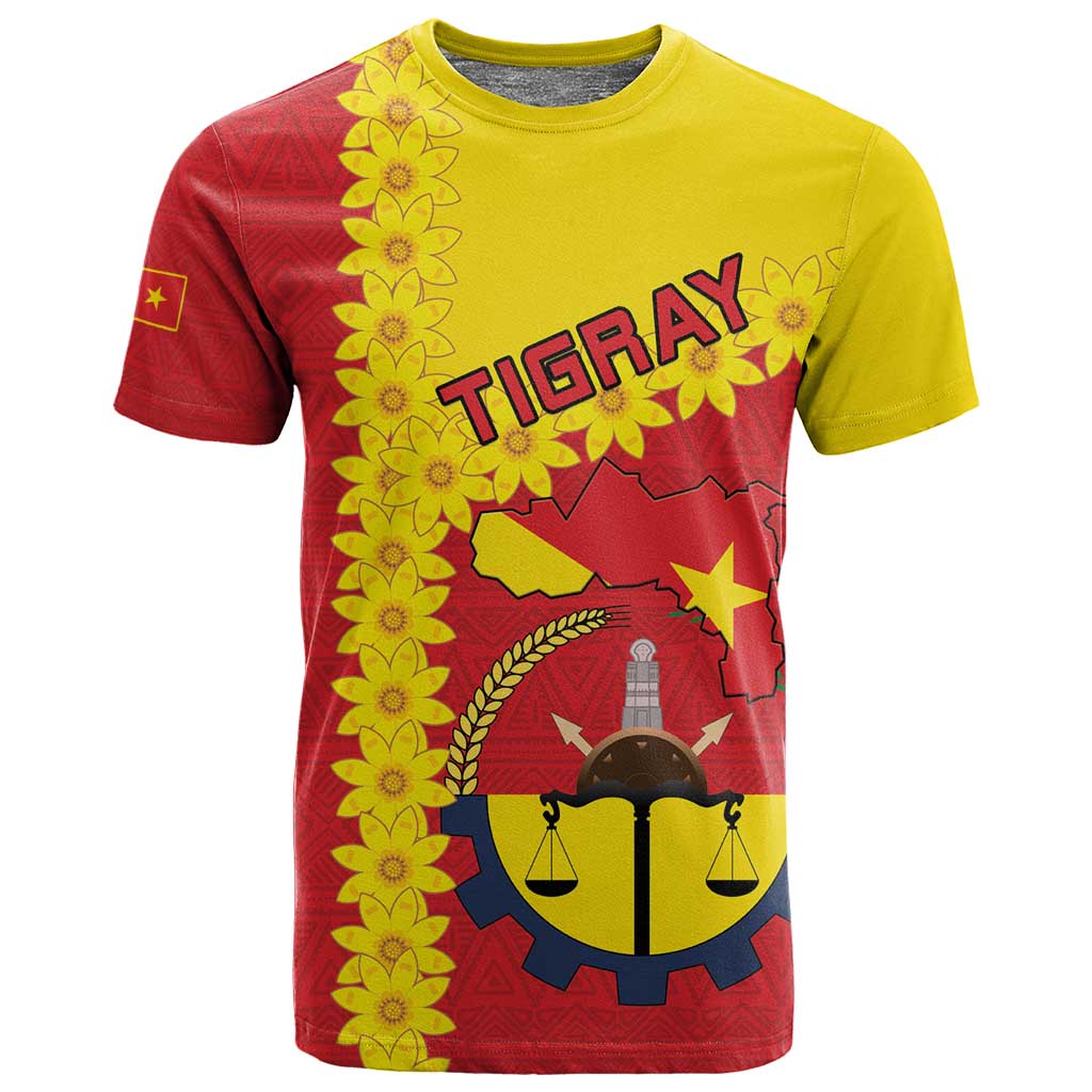 Tigray Ethiopia T shirt Tigray Seal With Flag Map - African Pattern LT15
