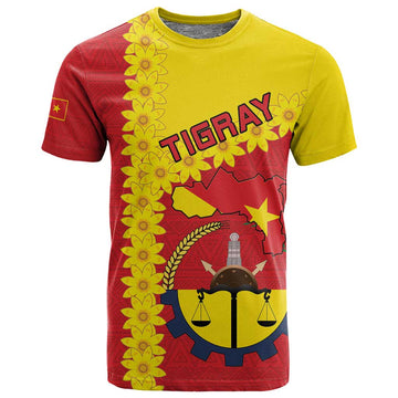 Tigray Ethiopia T shirt Tigray Seal With Flag Map - African Pattern LT15