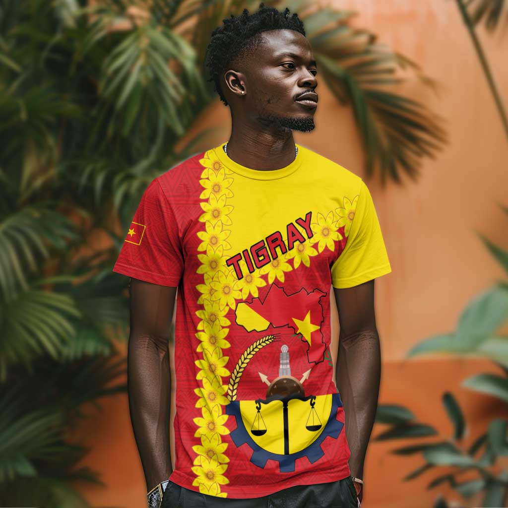 Tigray Ethiopia T shirt Tigray Seal With Flag Map - African Pattern LT15