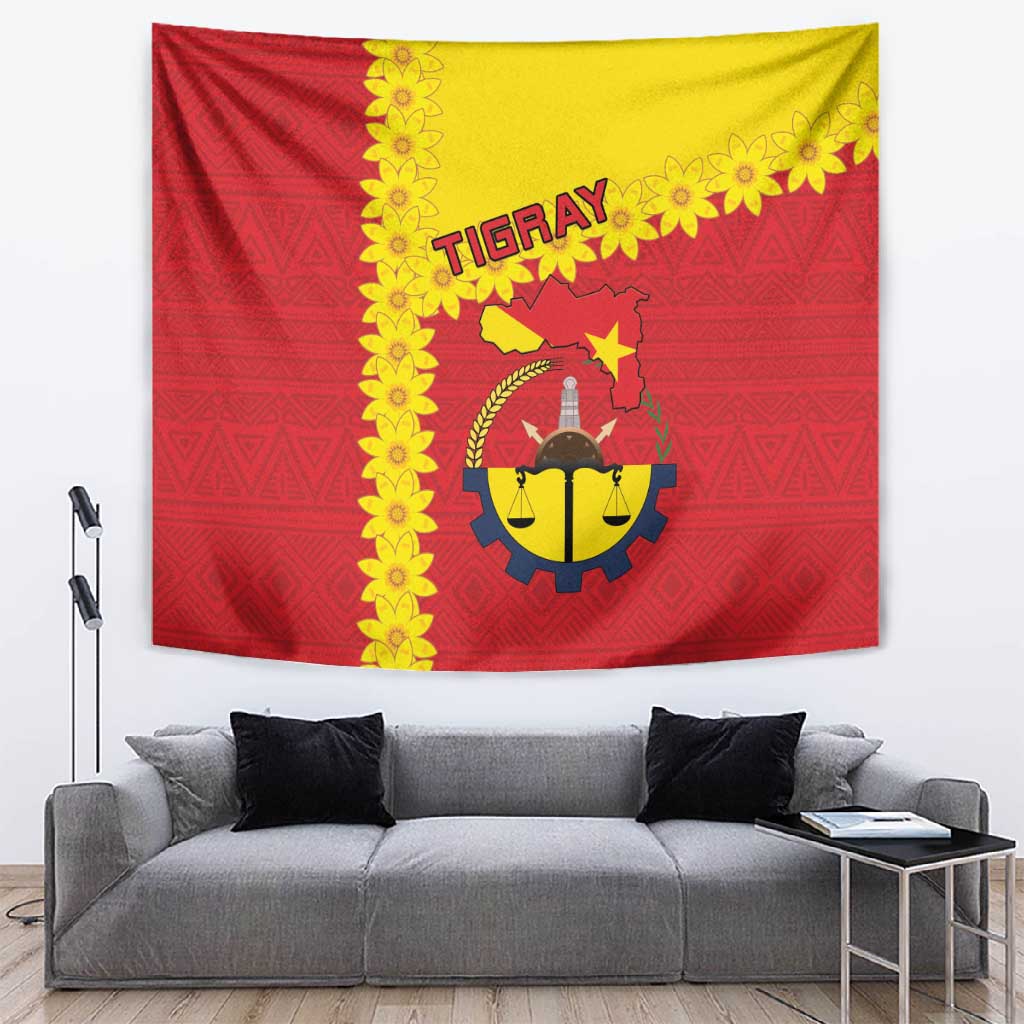 Tigray Ethiopia Tapestry Tigray Seal With Flag Map - African Pattern LT15