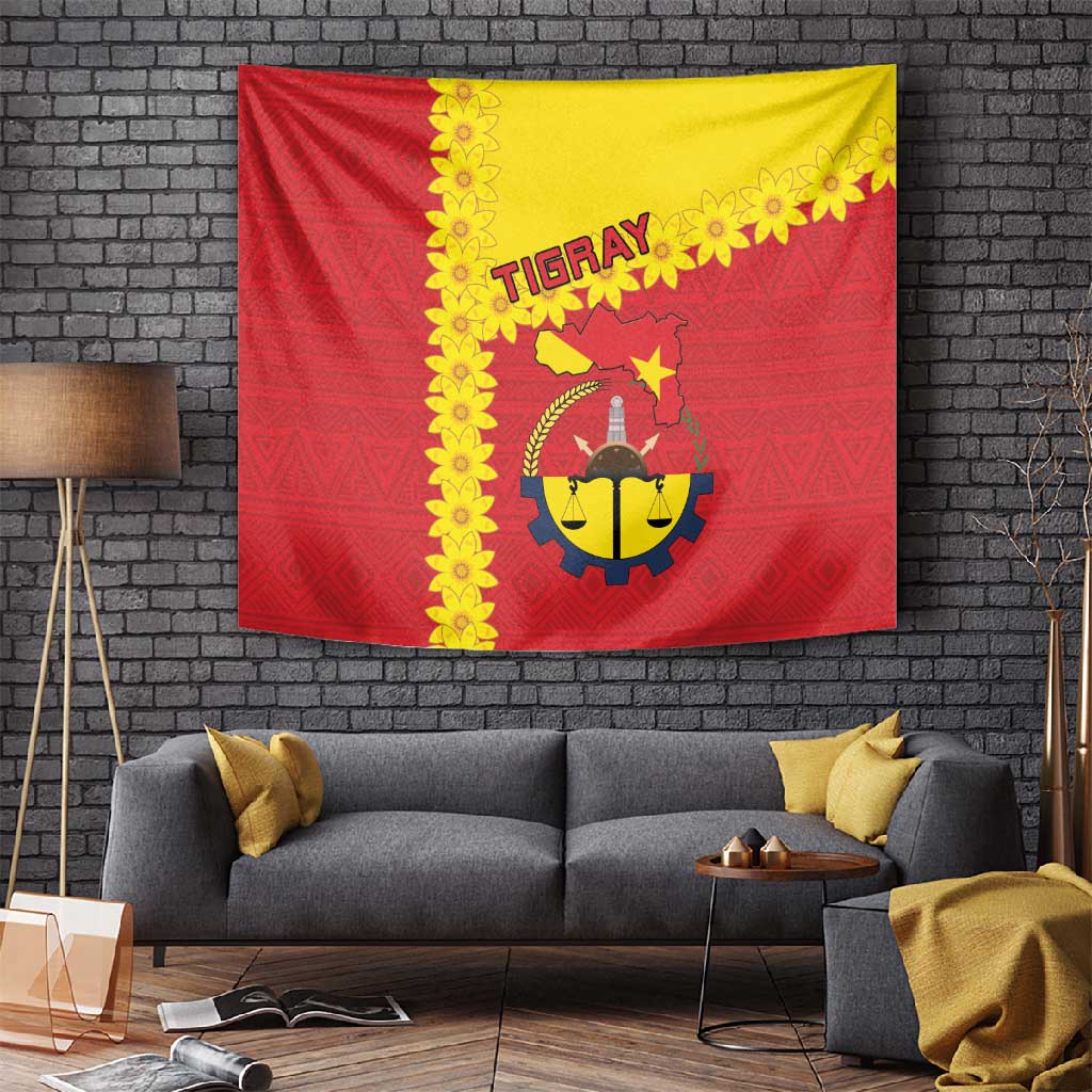 Tigray Ethiopia Tapestry Tigray Seal With Flag Map - African Pattern LT15