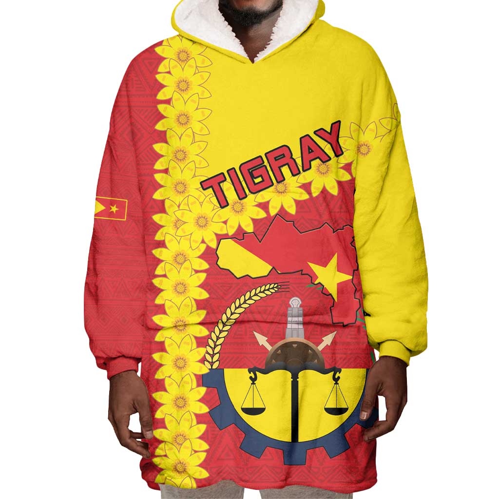 Tigray Ethiopia Wearable Blanket Hoodie Tigray Seal With Flag Map - African Pattern LT15