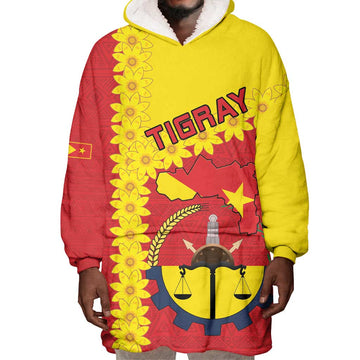 Tigray Ethiopia Wearable Blanket Hoodie Tigray Seal With Flag Map - African Pattern LT15