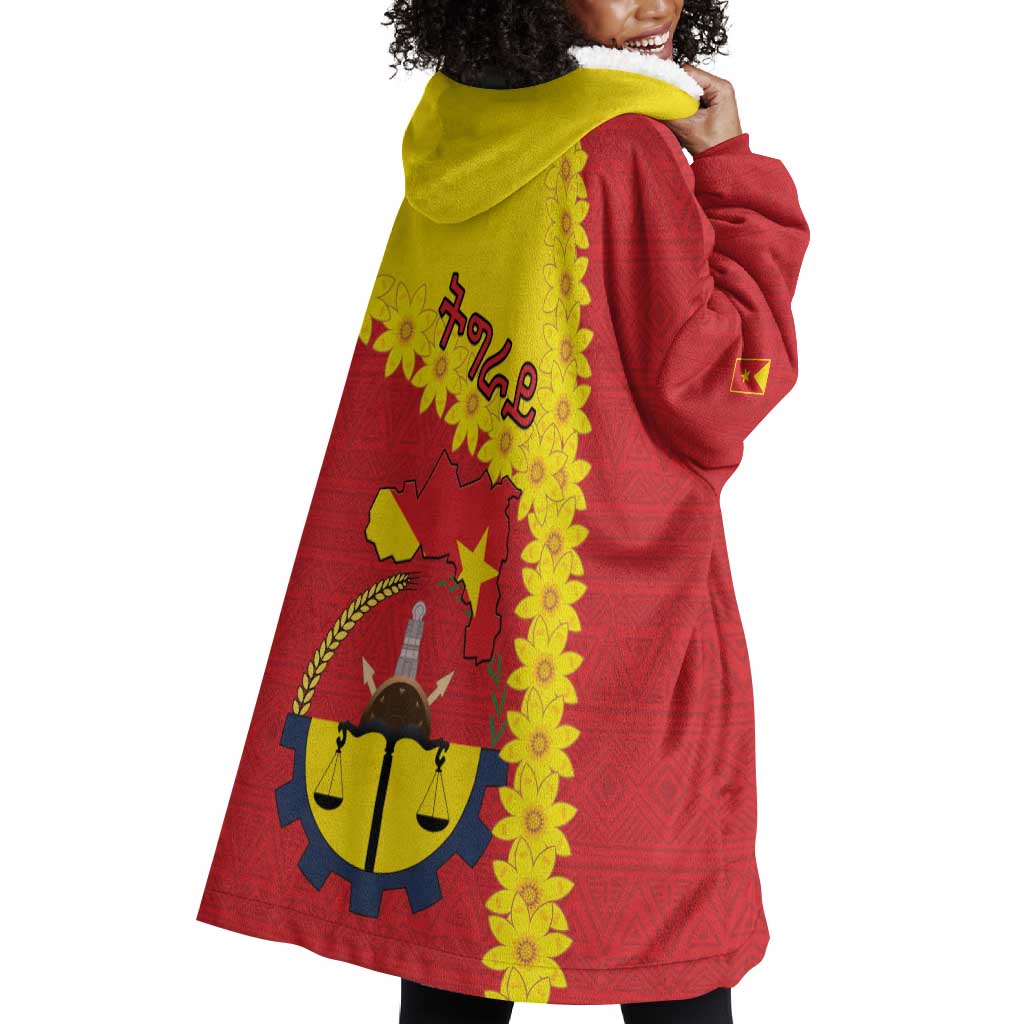 Tigray Ethiopia Wearable Blanket Hoodie Tigray Seal With Flag Map - African Pattern LT15