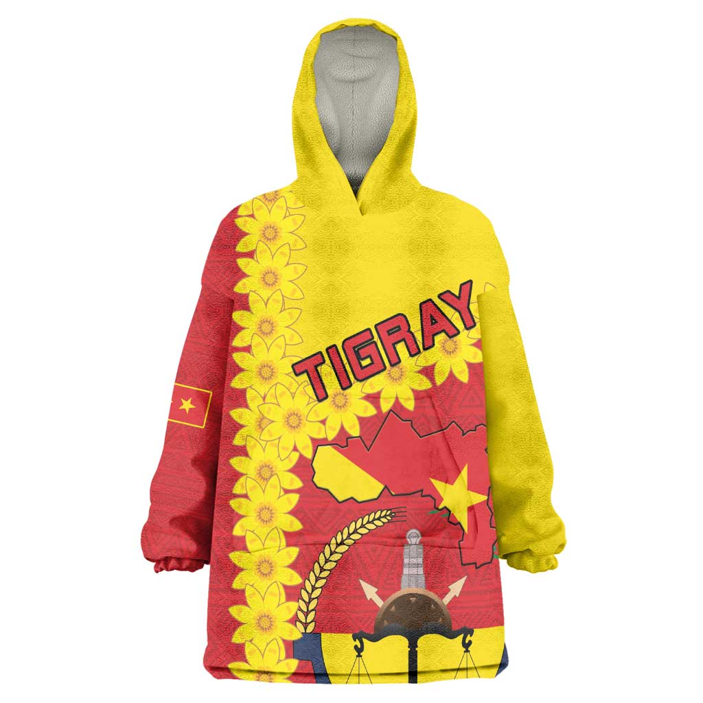 Tigray Ethiopia Wearable Blanket Hoodie Tigray Seal With Flag Map - African Pattern LT15