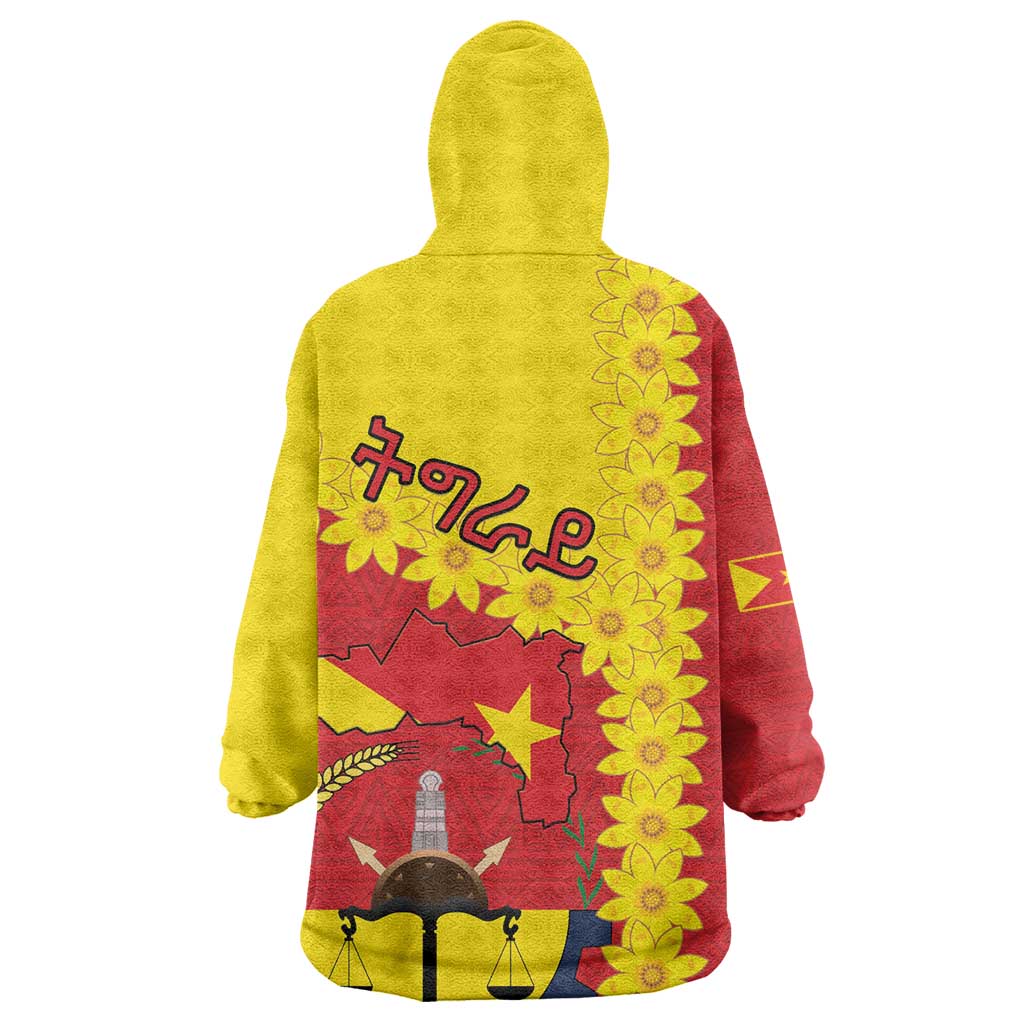 Tigray Ethiopia Wearable Blanket Hoodie Tigray Seal With Flag Map - African Pattern LT15