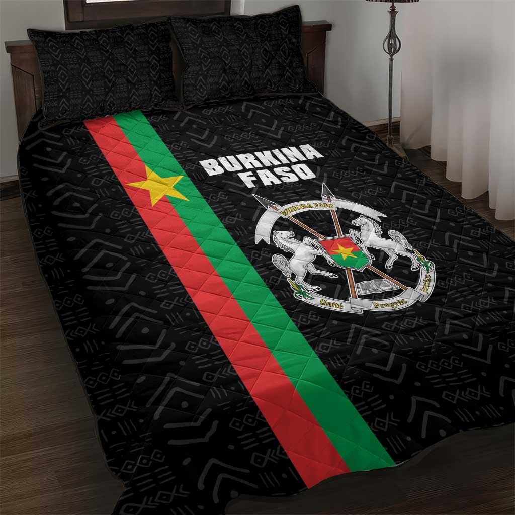 Burkina Faso Quilt Bed Set Striped Black - Bogolan Pattern LT15
