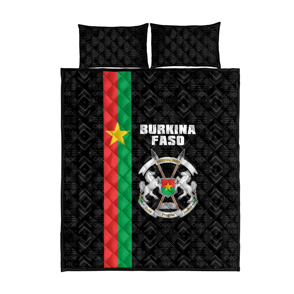 Burkina Faso Quilt Bed Set Striped Black - Bogolan Pattern LT15