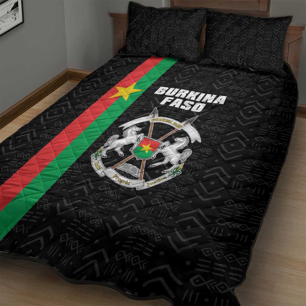 Burkina Faso Quilt Bed Set Striped Black - Bogolan Pattern LT15