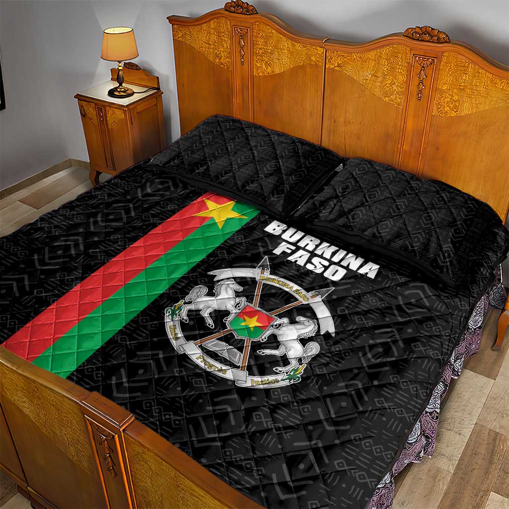 Burkina Faso Quilt Bed Set Striped Black - Bogolan Pattern LT15