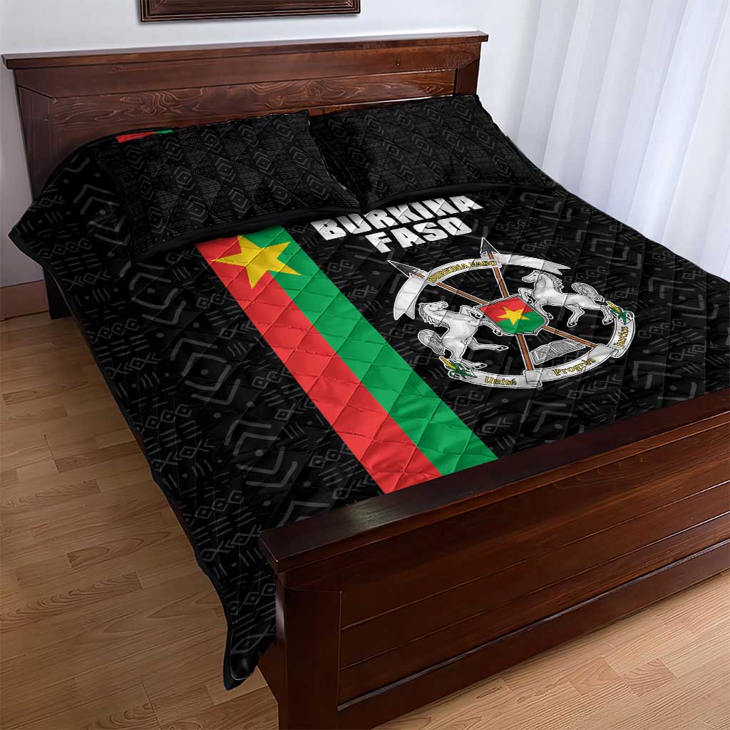 Burkina Faso Quilt Bed Set Striped Black - Bogolan Pattern LT15