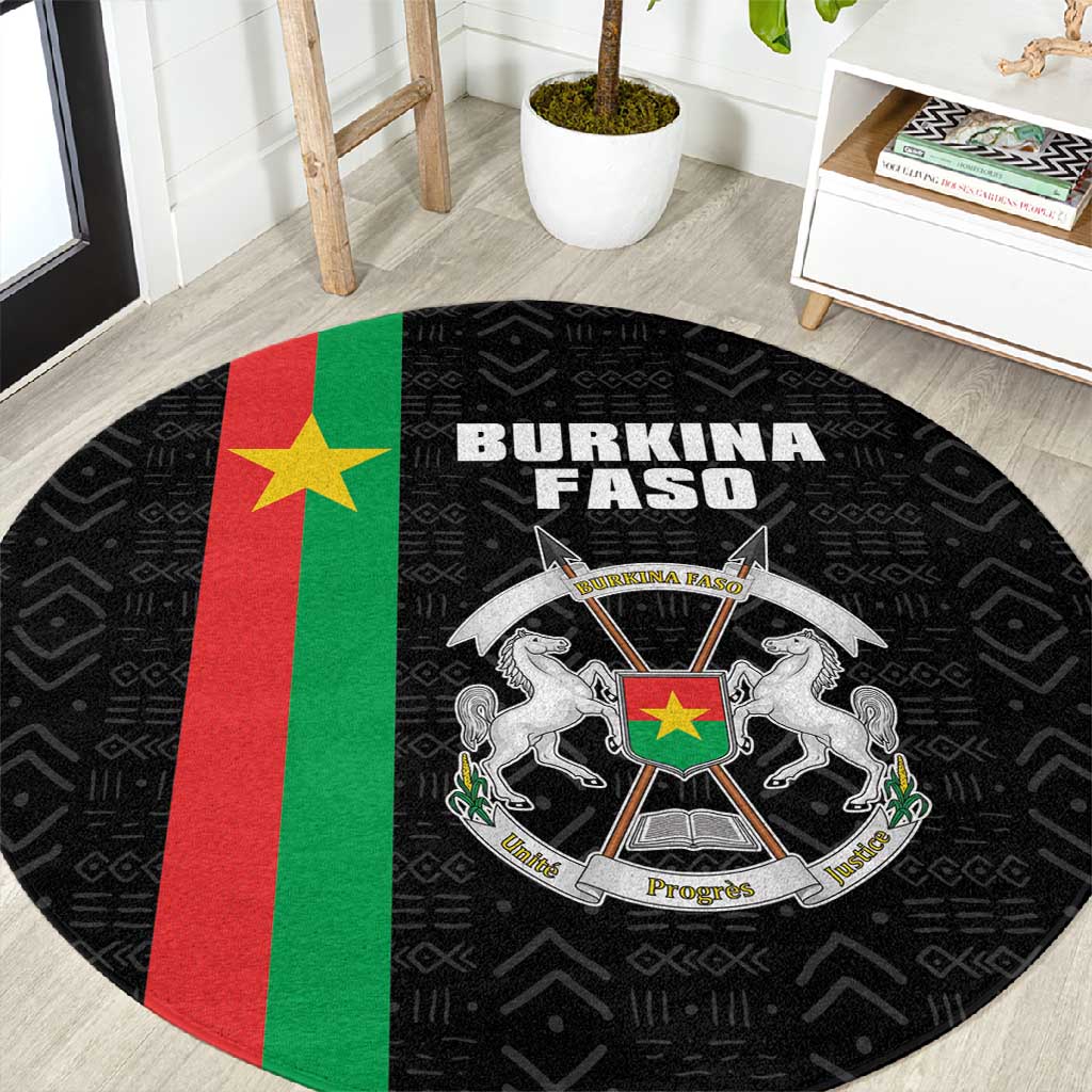 Burkina Faso Round Carpet Striped Black - Bogolan Pattern LT15
