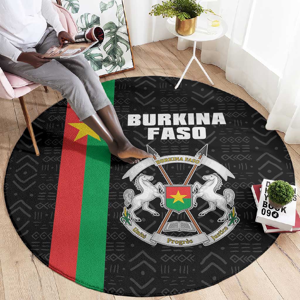 Burkina Faso Round Carpet Striped Black - Bogolan Pattern LT15