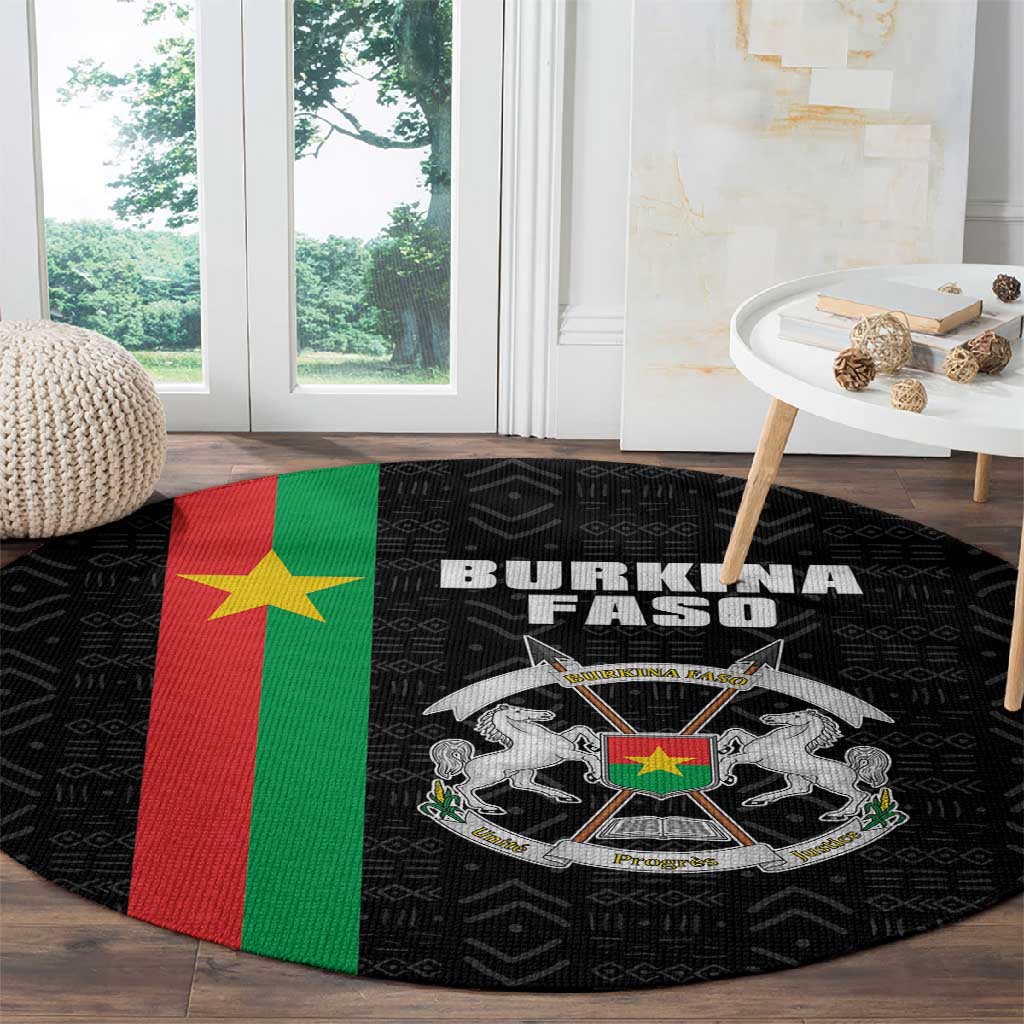 Burkina Faso Round Carpet Striped Black - Bogolan Pattern LT15