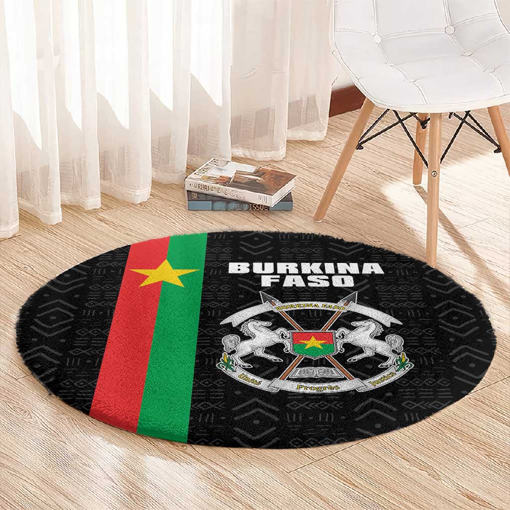 Burkina Faso Round Carpet Striped Black - Bogolan Pattern LT15