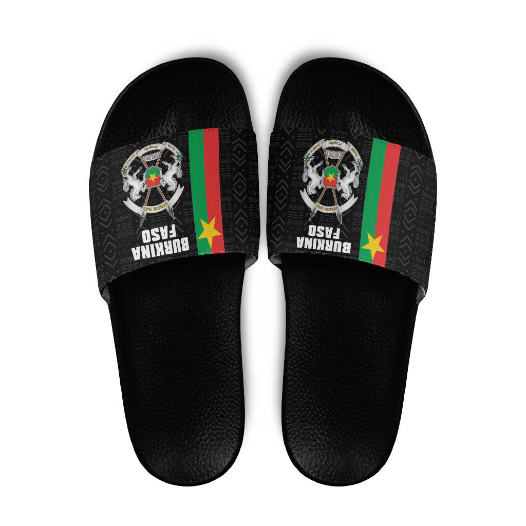 Burkina Faso Striped Slide Sandals African Mud Cloth Pattern - Black LT15