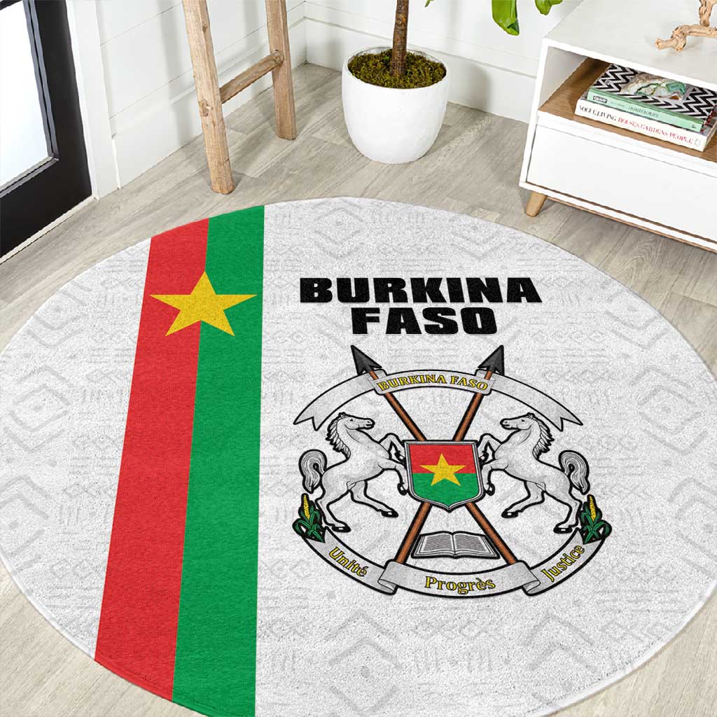 Burkina Faso Round Carpet Striped White - Bogolan Pattern LT15