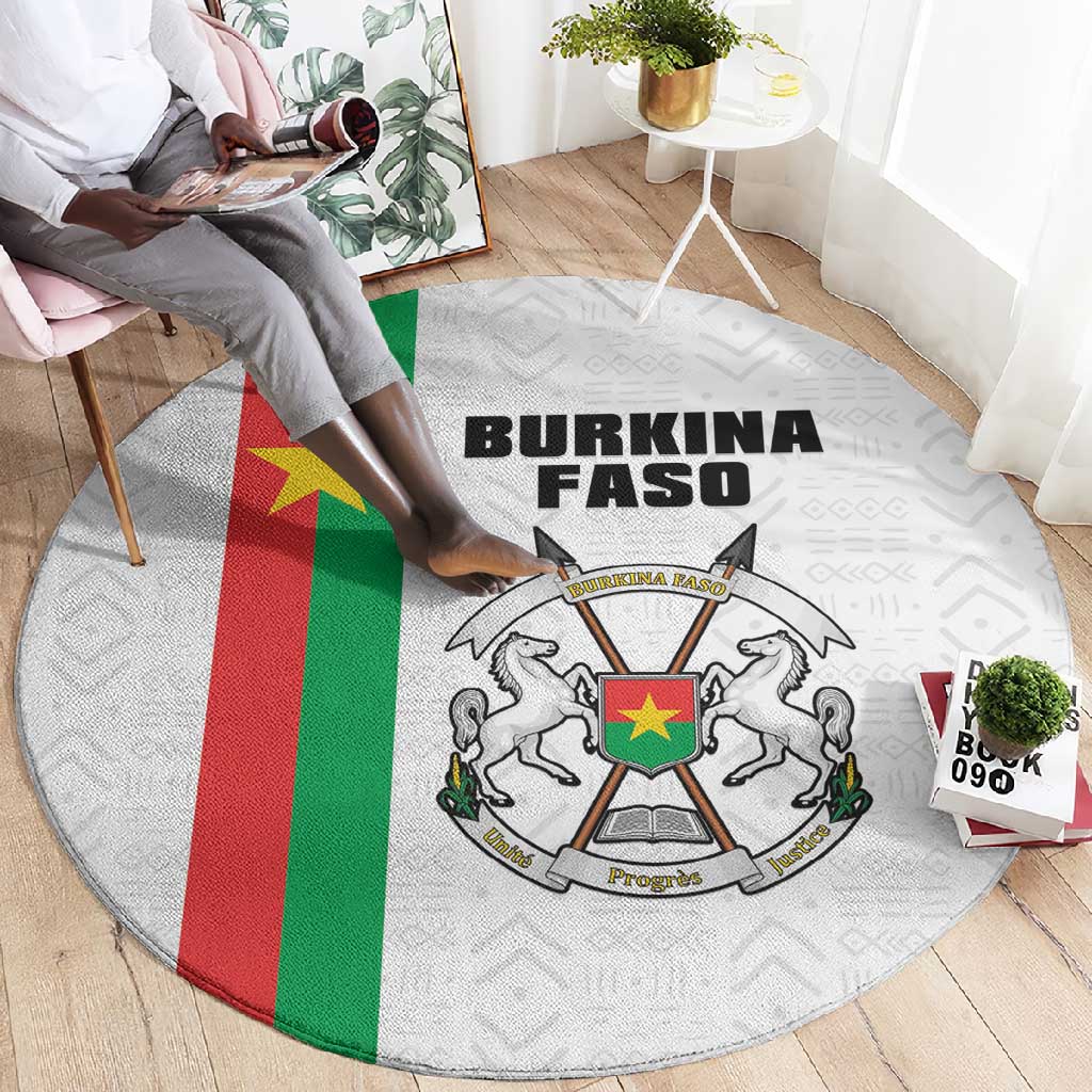 Burkina Faso Round Carpet Striped White - Bogolan Pattern LT15