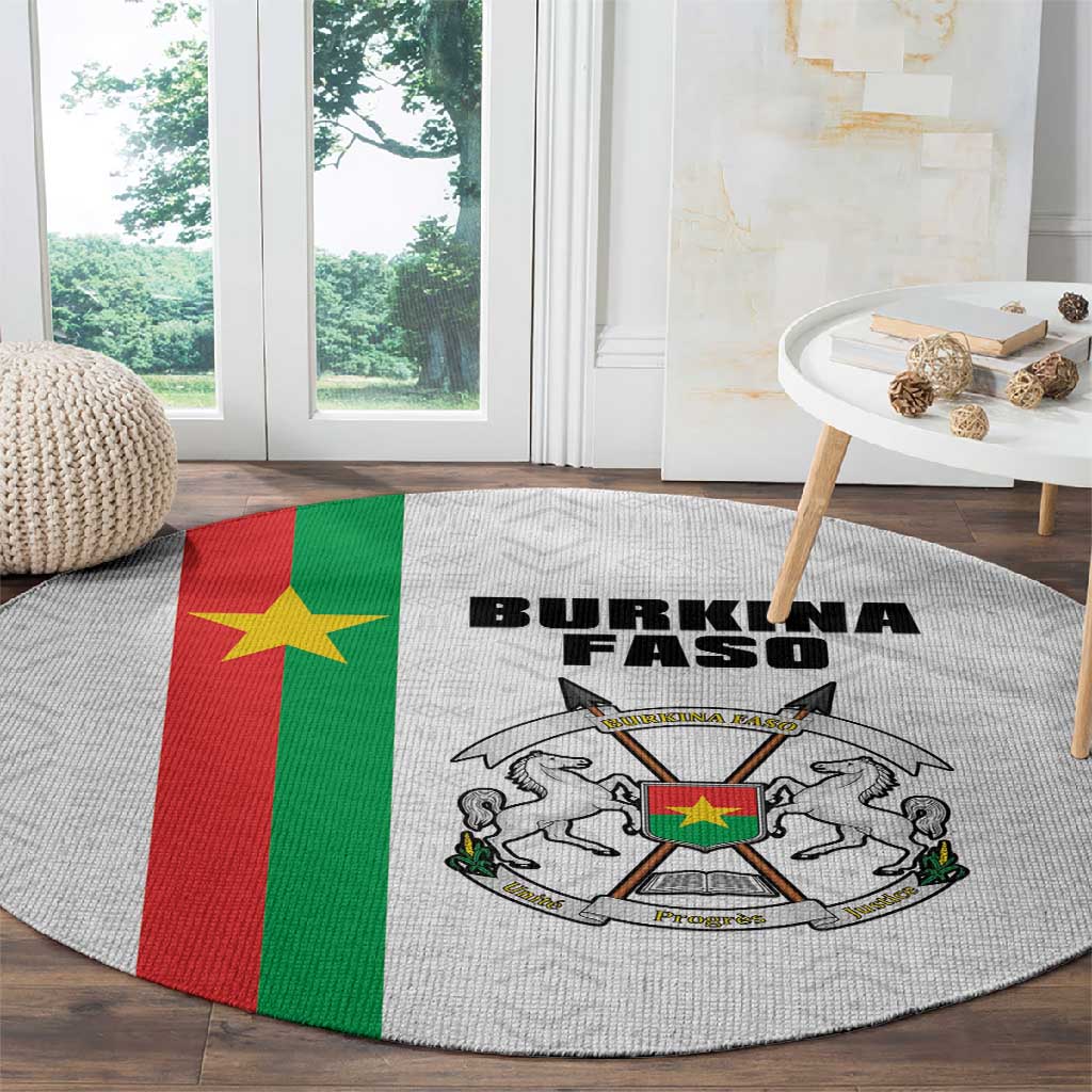 Burkina Faso Round Carpet Striped White - Bogolan Pattern LT15