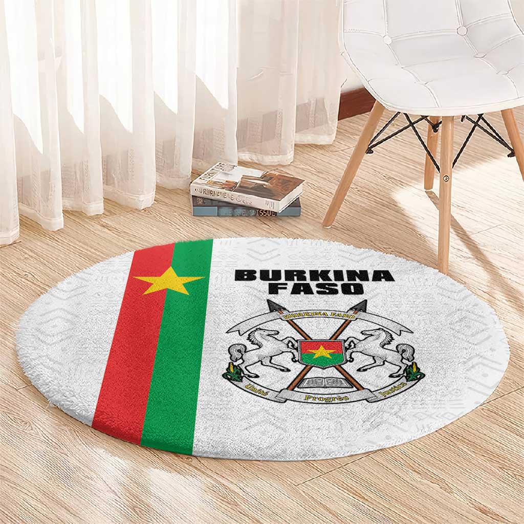 Burkina Faso Round Carpet Striped White - Bogolan Pattern LT15