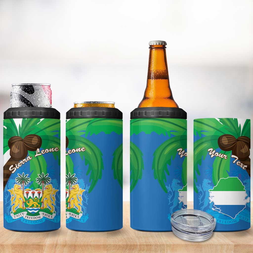 Personalised Afro Sierra Leone 4 in 1 Can Cooler Tumbler Coat Of Arms With Flag Map LT15