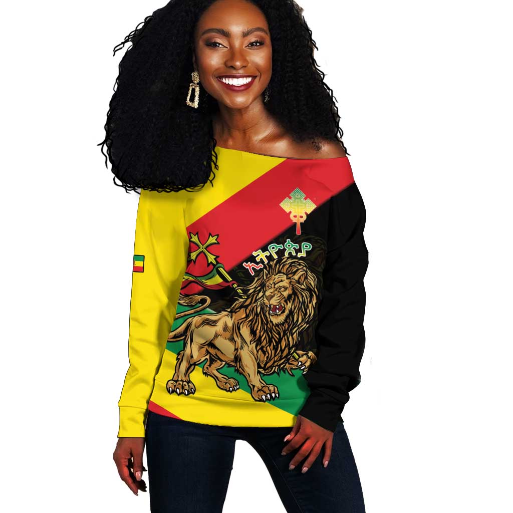 Ethiopia Lion of Judah Off Shoulder Sweater Ethiopia Empire 1270-1974 LT15